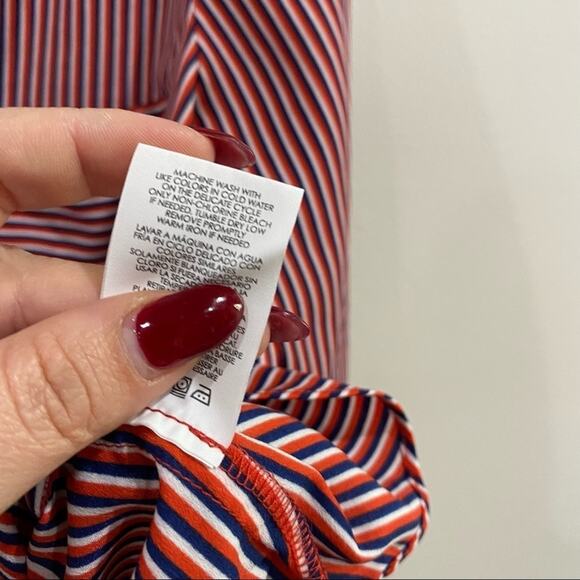 Cabi Franklin Patriot Stripe Red White Split Neck Blouse Button Sleeve Sz Small - Picture 12 of 12